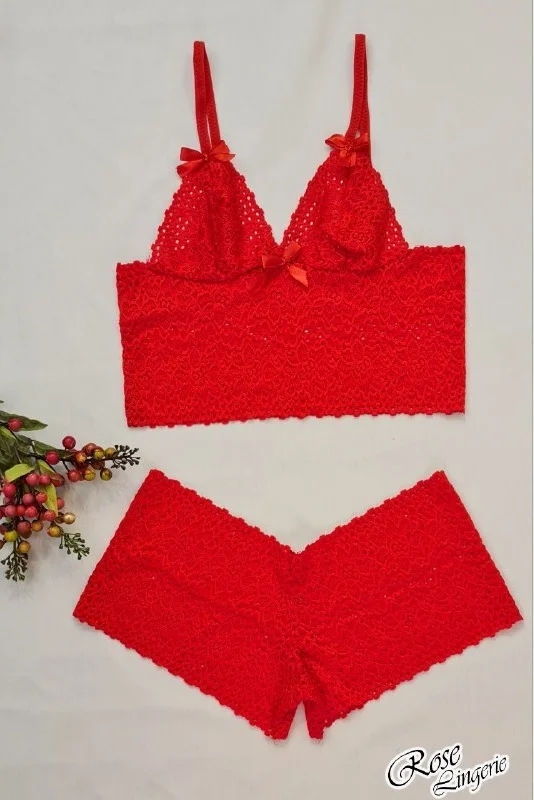 ست دوتکه دانتل قرمز 771 rose